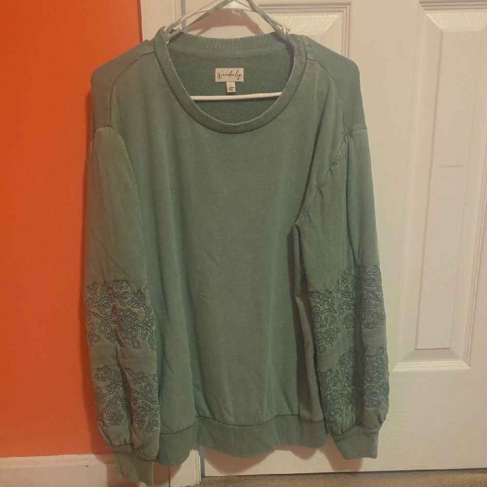 Wonderly Olive Embroidered Sweater